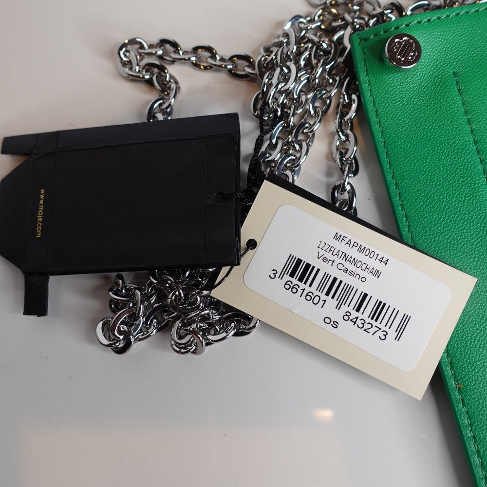 MAJE Leather Fringe chain strapped Phone Bag In green NEW - Picture 3 of 7